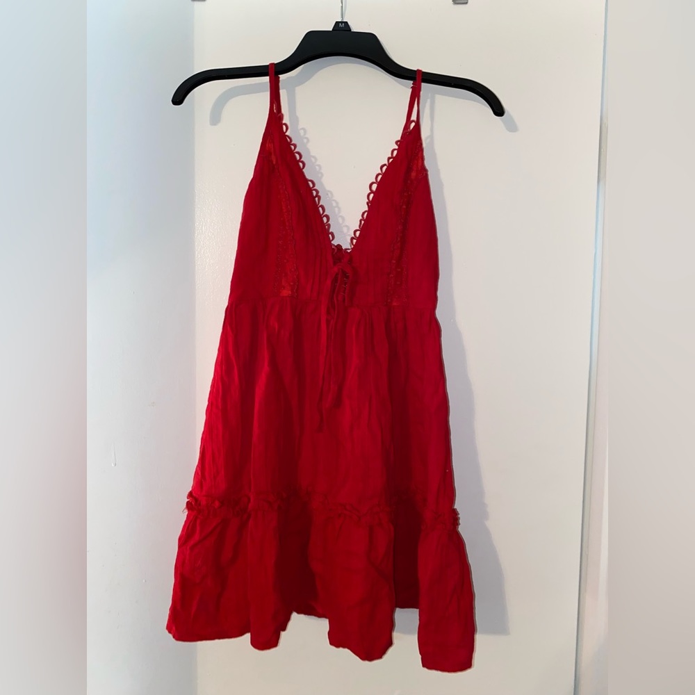 Who I am Red Ruffle Flowy Dress